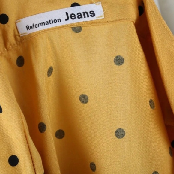 Reformation Yellow Polka Dot Tie Up Crop Button Down Shirt Size M - Picture 2 of 3
